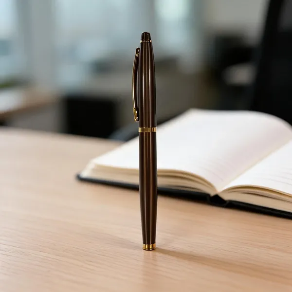 Black_Metallic_Retractable_Ballpoint_Pen_Gold-Tone_Accents