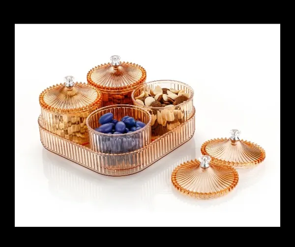 Acrylic_Peach_4-Jar_Dry_Fruit_Storage_Jar_Set_With_Tray