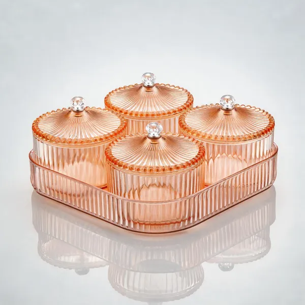 Acrylic_Peach_4-Jar_Dry_Fruit_Storage_Jar_Set_With_Tray