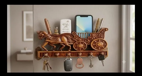 Brown_Royal_Horse_Carriage_Wall_Mount_Key_Holder_With_Mobile_Stand