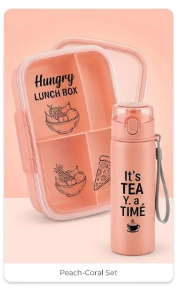 Peach_Plastic_Kids_Lunch_Box_Set_With_Bottle