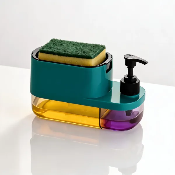 Blue_Plastic_Kitchen_Soap_Dispenser_With_Sponge_Holder_Organizer