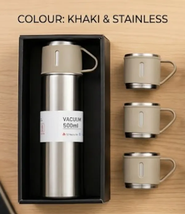 Stainless_Steel_Gift_Set_Vacuum_Flask_With_3_Cups_500Ml_Khaki