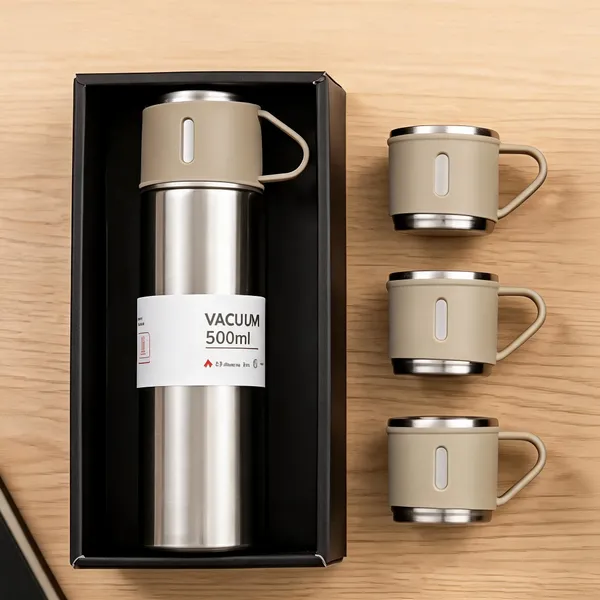 Stainless_Steel_Gift_Set_Vacuum_Flask_With_3_Cups_500Ml_Khaki