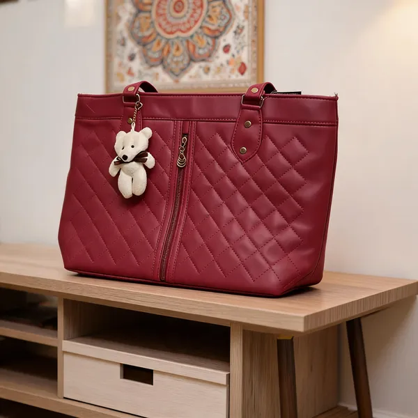 Maroon_Synthetic_Leather_Quilted_Tote_Bag_For_Women