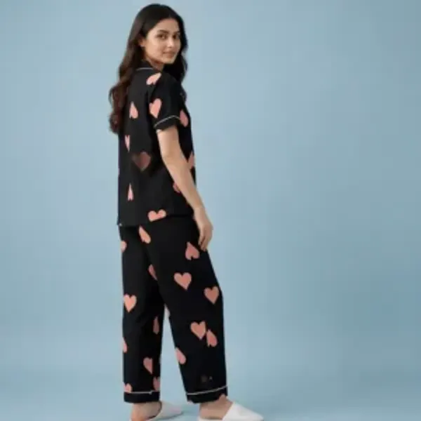 Black_Cotton_Heart_Print_Nightwear_Set_For_Women