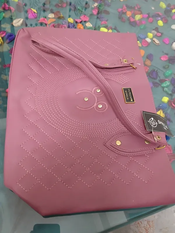 Pink_Faux_Leather_Quilted_Tote_Handbag_For_Women