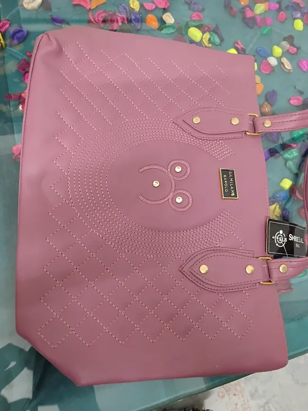 Pink_Faux_Leather_Quilted_Tote_Handbag_For_Women