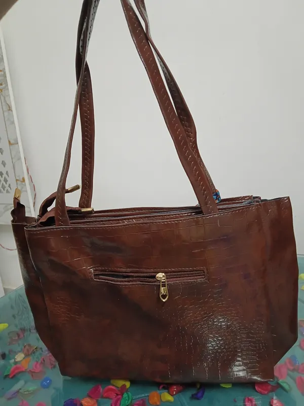Brown_Synthetic_Leather_Tote_Handbag_For_Women