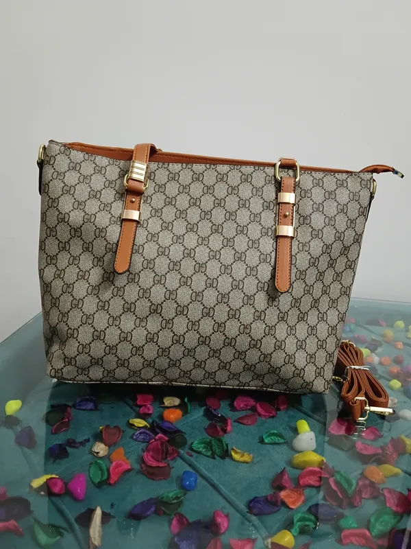 Beige_Canvas_Monogram_Patterned_Tote_Handbag_For_Women