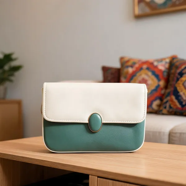 Green_&_Cream_Leather_Colour_Block_Sling_Bag_For_Women