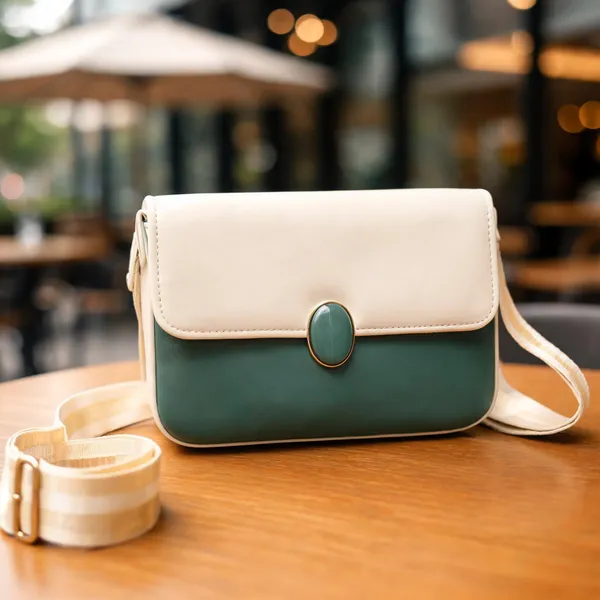 Green_&_Cream_Leather_Colour_Block_Sling_Bag_For_Women