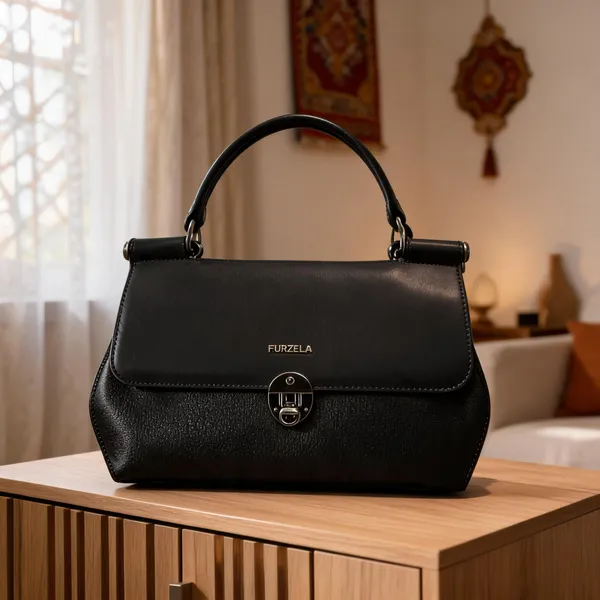 Black_Faux_Leather_Structured_Flap_Handbag_For_Women