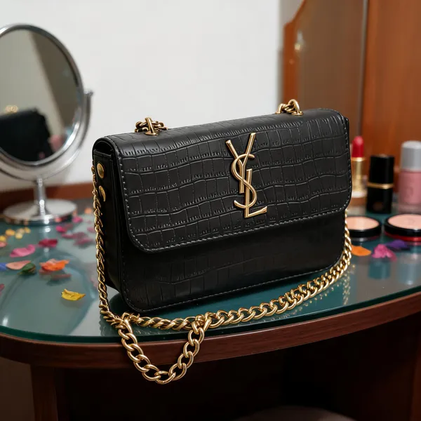 Black_Faux_Leather_Croc_Textured_Shoulder_Bag_For_Women