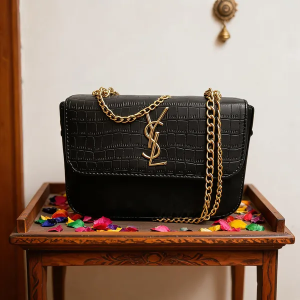 Black_Faux_Leather_Croc_Textured_Shoulder_Bag_For_Women
