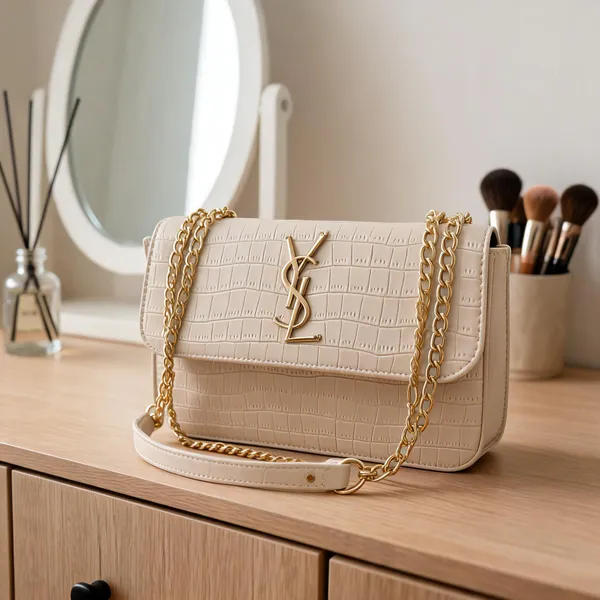 White_Textured_Pure_Leather_Shoulder_Bag_For_Women