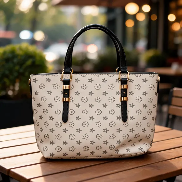 White_Faux_Leather_Star_Print_Structured_Handbag_For_Women