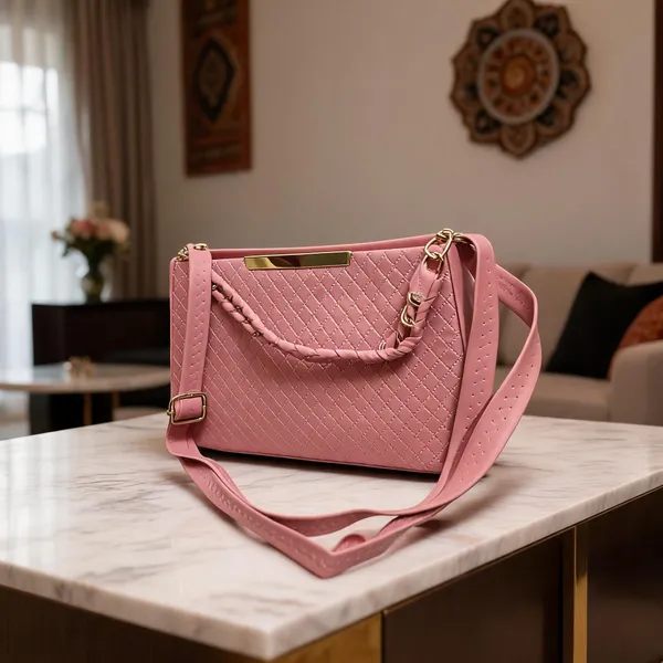 Pink_Synthetic_Leather_Quilted_Handbag_For_Women