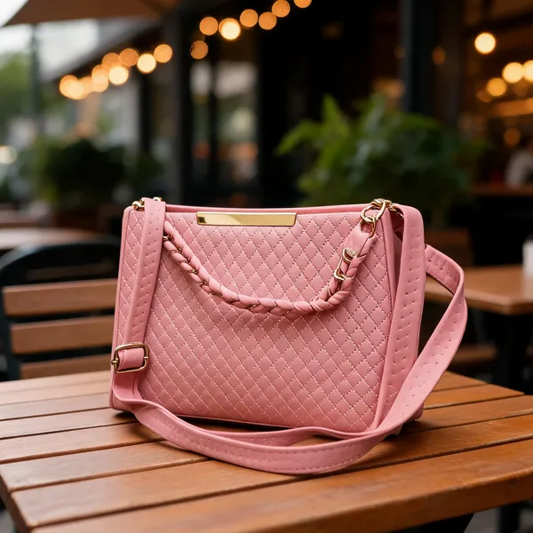 Pink_Synthetic_Leather_Quilted_Handbag_For_Women