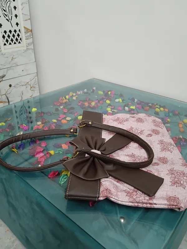 Pink_Floral_Fabric_Bow_Handbag_For_Women