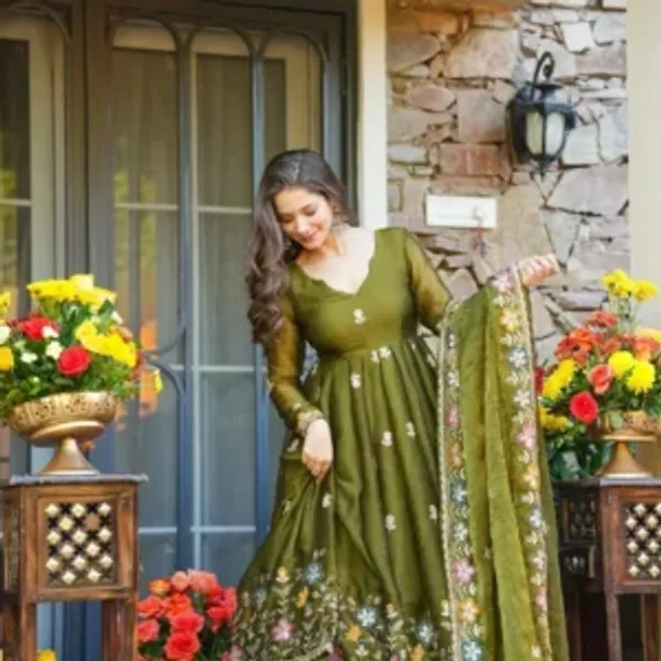 Olive_Green_Georgette_Embroidered_Anarkali_Suit_Set_For_Women