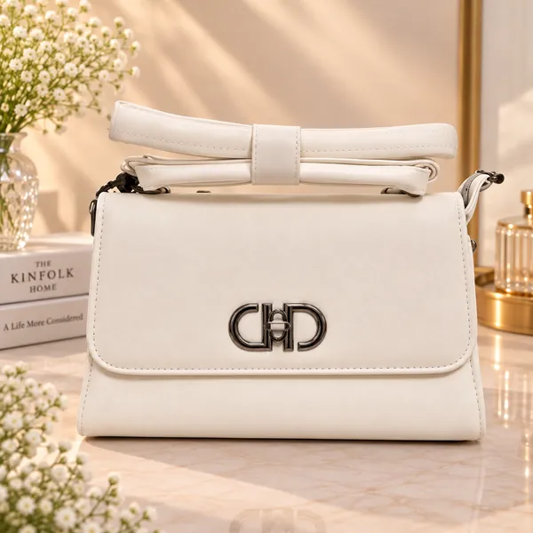 White_Faux_Leather_Structured_Handbag_For_Women