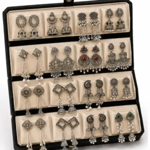 Oxidized_Silver_Jhumka_Earrings_Set_16_Pair_For_Women