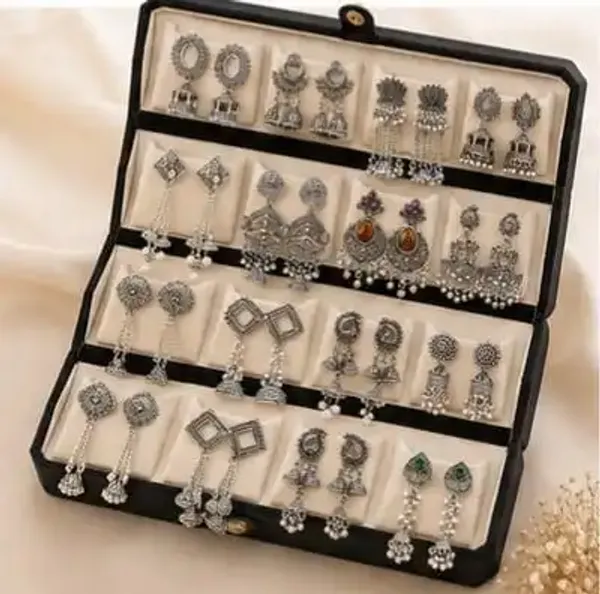 Oxidized_Silver_Jhumka_Earrings_Set_16_Pair_For_Women