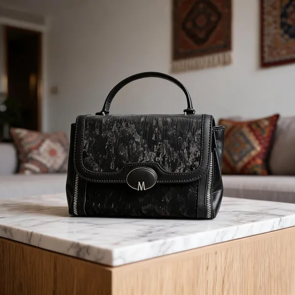 Black_Faux_Leather_Structured_Flap_Handbag_For_Women