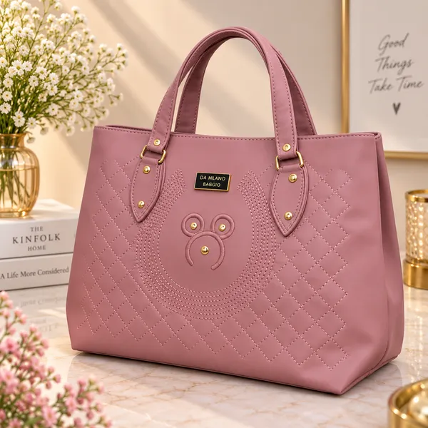 Pink_Faux_Leather_Quilted_Tote_Handbag_For_Women