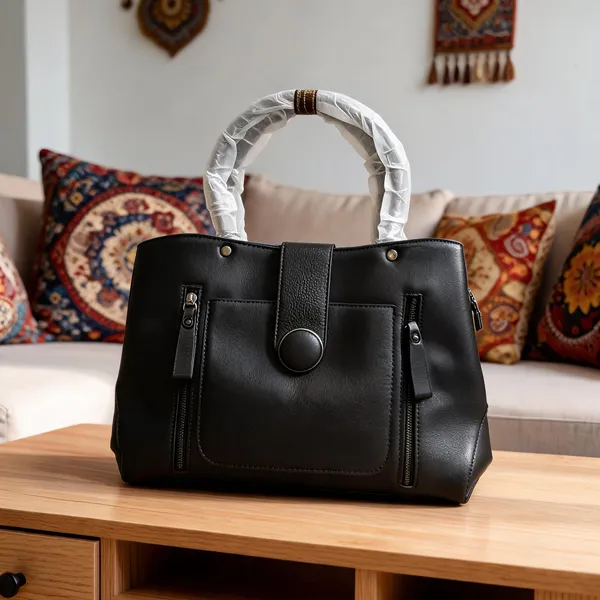 Black_Faux_Leather_Structured_Tote_Handbag_For_Women