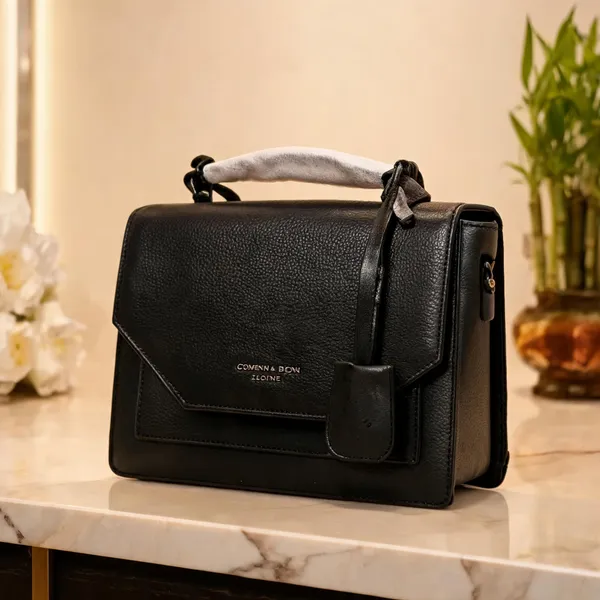 Black_Pure_Leather_Flap_Structured_Handbag_For_Women