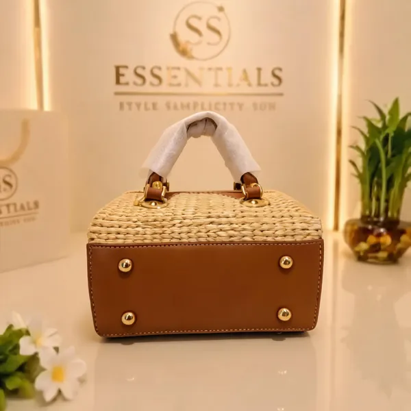 Beige_&_Brown_Pure_Leather_Woven_Handbag_For_Women