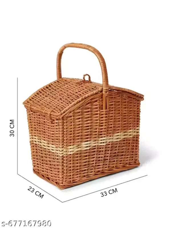 Bcf_India_Wicker_Basket_For_Lunch_Picnic_Basket_With_Top_Handle_Modern_Picnic_Baskets_Bamboo_Food_Baskets_Rectangular_Brown_Medium_33_23_30_Cm