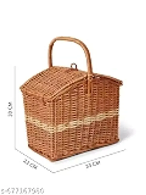 Bcf_India_Wicker_Basket_For_Lunch_Picnic_Basket_With_Top_Handle_Modern_Picnic_Baskets_Bamboo_Food_Baskets_Rectangular_Brown_Medium_33_23_30_Cm