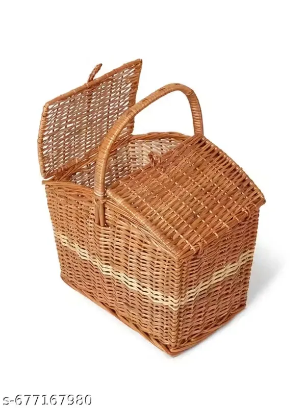 Bcf_India_Wicker_Basket_For_Lunch_Picnic_Basket_With_Top_Handle_Modern_Picnic_Baskets_Bamboo_Food_Baskets_Rectangular_Brown_Medium_33_23_30_Cm