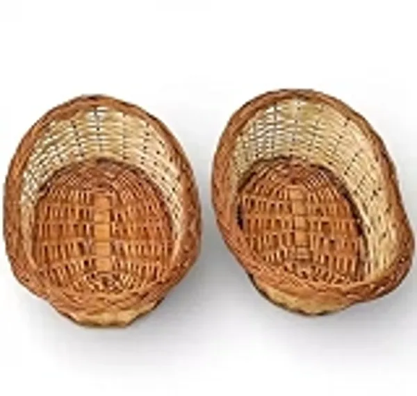 Bcf_Boat_Shape_Cane_Bamboo_Basket_For_Multipurpose_Uses_For_Kitchen_Chapati_Fruit_And_Vegetables_Brown_Storage_Baskets_Shelf_Baskets_Small_Set_Of_2_9_X_6_Inch