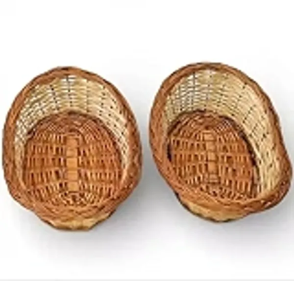 Bcf_Boat_Shape_Cane_Bamboo_Basket_For_Multipurpose_Uses_For_Kitchen_Chapati_Fruit_And_Vegetables_Brown_Storage_Baskets_Shelf_Baskets_Small_Set_Of_2_9_X_6_Inch