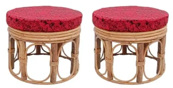 Bamboo_Cane_Small_Round_Stool_With_Cushion_Pack_Of_2_Size_28_33_Cm
