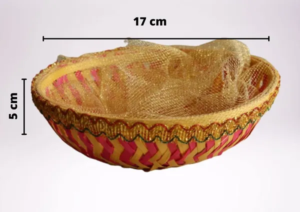 Handmade_Net_Covering_Round_Shape_Bamboo_Basket_For_Weddings_Festivals_Gift_Purpose_Basket_Yellow_Pack_Of_4_7_Inch