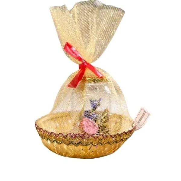 Handmade_Net_Covering_Round_Shape_Bamboo_Basket_For_Weddings_Festivals_Gift_Purpose_Basket_Yellow_Pack_Of_4_7_Inch