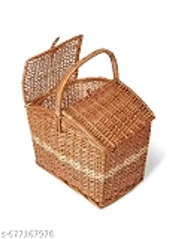 Bcf_India_Wicker_Basket_For_Lunch_Picnic_Basket_With_Top_Handle_Modern_Picnic_Baskets_Bamboo_Food_Baskets_Rectangular_Brown_Large_14_15_12_Inches