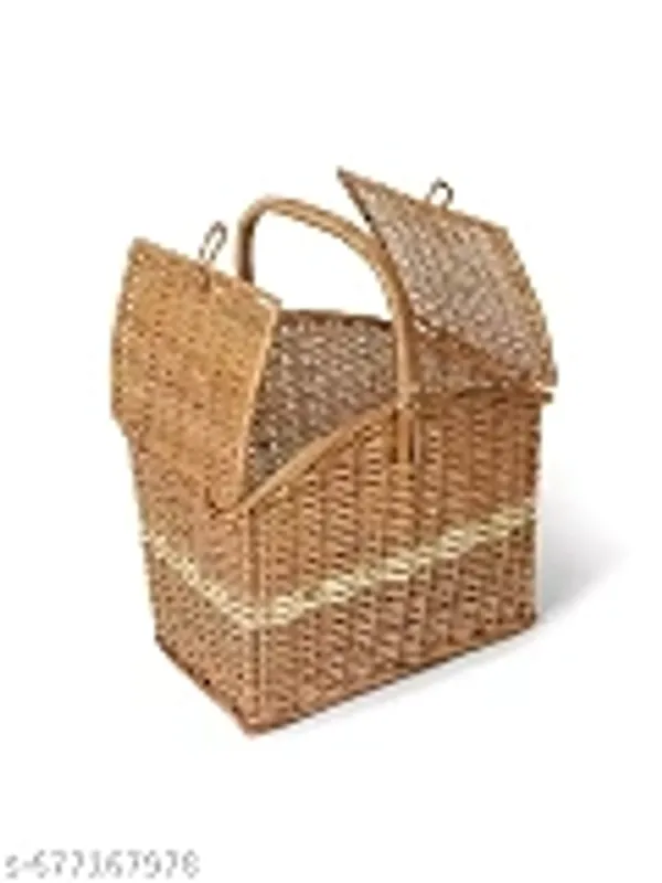 Bcf_India_Wicker_Basket_For_Lunch_Picnic_Basket_With_Top_Handle_Modern_Picnic_Baskets_Bamboo_Food_Baskets_Rectangular_Brown_Large_14_15_12_Inches