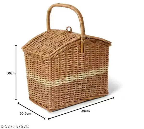 Bcf_India_Wicker_Basket_For_Lunch_Picnic_Basket_With_Top_Handle_Modern_Picnic_Baskets_Bamboo_Food_Baskets_Rectangular_Brown_Large_14_15_12_Inches