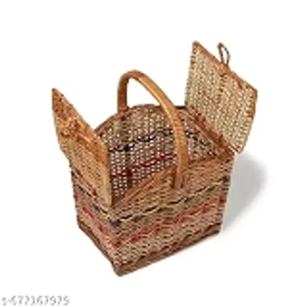 Bcf_India_Wicker_Basket_For_Lunch_Picnic_Basket_With_Top_Handle_Modern_Picnic_Baskets_Bamboo_Food_Baskets_Rectangular_Brown_Small_L26_X_W20_X_H26_Cm