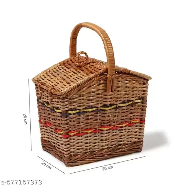 Bcf_India_Wicker_Basket_For_Lunch_Picnic_Basket_With_Top_Handle_Modern_Picnic_Baskets_Bamboo_Food_Baskets_Rectangular_Brown_Small_L26_X_W20_X_H26_Cm