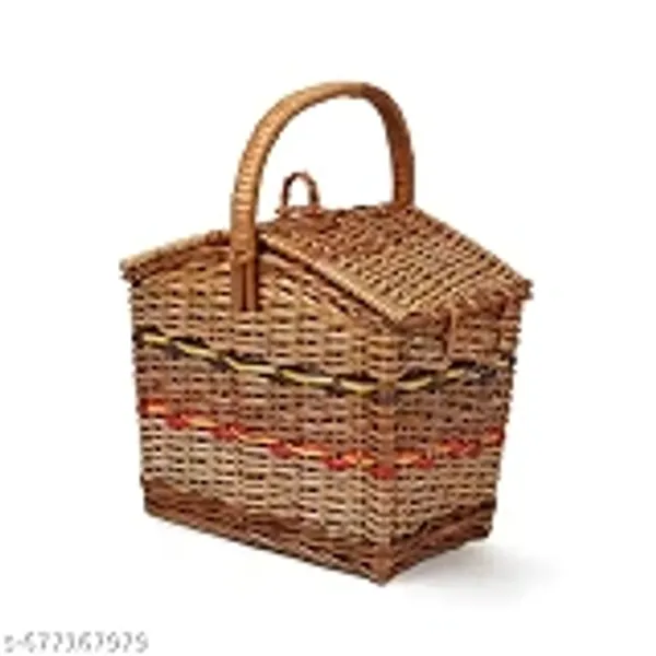Bcf_India_Wicker_Basket_For_Lunch_Picnic_Basket_With_Top_Handle_Modern_Picnic_Baskets_Bamboo_Food_Baskets_Rectangular_Brown_Small_L26_X_W20_X_H26_Cm