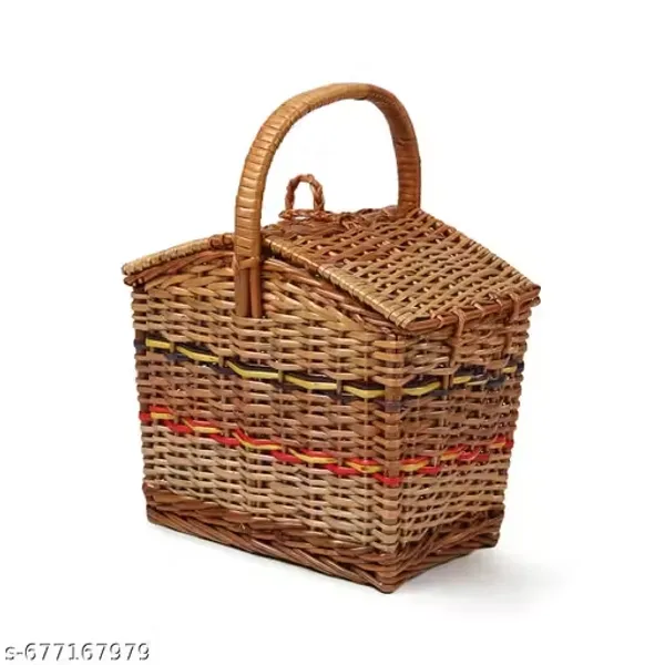Bcf_India_Wicker_Basket_For_Lunch_Picnic_Basket_With_Top_Handle_Modern_Picnic_Baskets_Bamboo_Food_Baskets_Rectangular_Brown_Small_L26_X_W20_X_H26_Cm