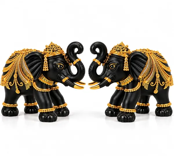 Handcrafted_Resin_Elephant_Showpiece_Set_Of_2_For_Home_Decor_Resin_Elephant_Statue_For_Good_Luck_Trunk_Up_Elephant_Showpiece_For_Office_Desk_Living_Room_Gift_Black_Gold_13_9_Cm_Each