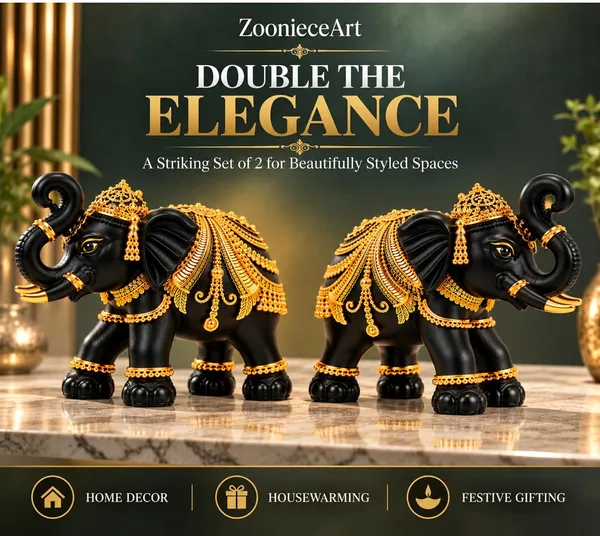 Handcrafted_Resin_Elephant_Showpiece_Set_Of_2_For_Home_Decor_Resin_Elephant_Statue_For_Good_Luck_Trunk_Up_Elephant_Showpiece_For_Office_Desk_Living_Room_Gift_Black_Gold_13_9_Cm_Each